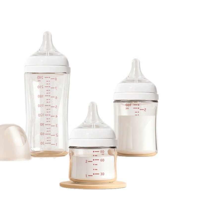 Wide Caliber Glass Baby Feeding Bottle — Anti-Choking Nipple, Breast-Feel Design for Newborns+ - BsBuy