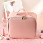LED Makeup Bag with Mirror – Large Capacity Travel Cosmetic Organiser | PU Leather | Pink & Black - BsBuy