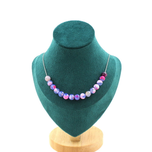 Fuchsia and blue dragon vein Agate 15 bead necklace 8 mm - BsBuy