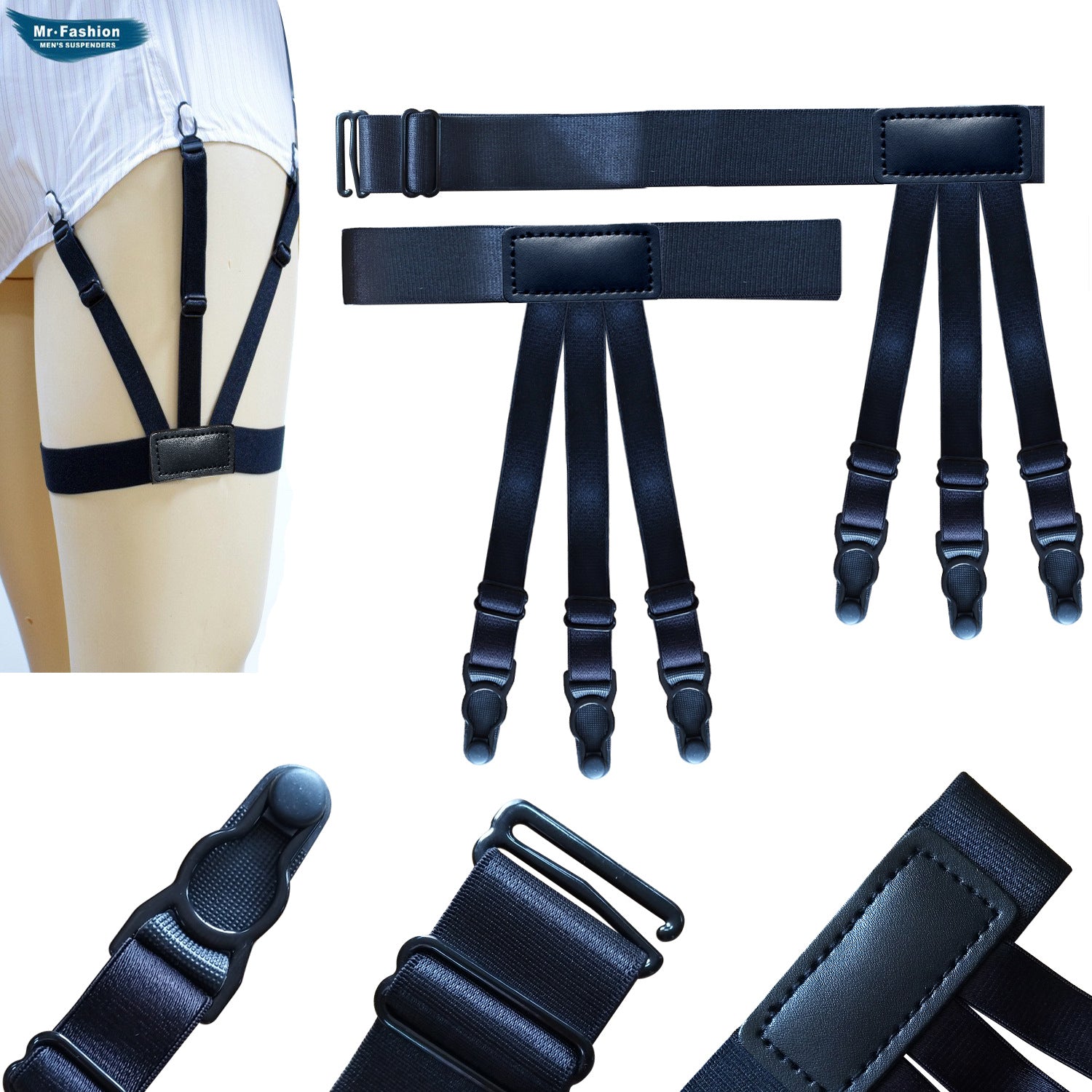 Adjustable Shirt Garter & Anti-Slip Clips | Men & Women | 6-Clip Set - BsBuy