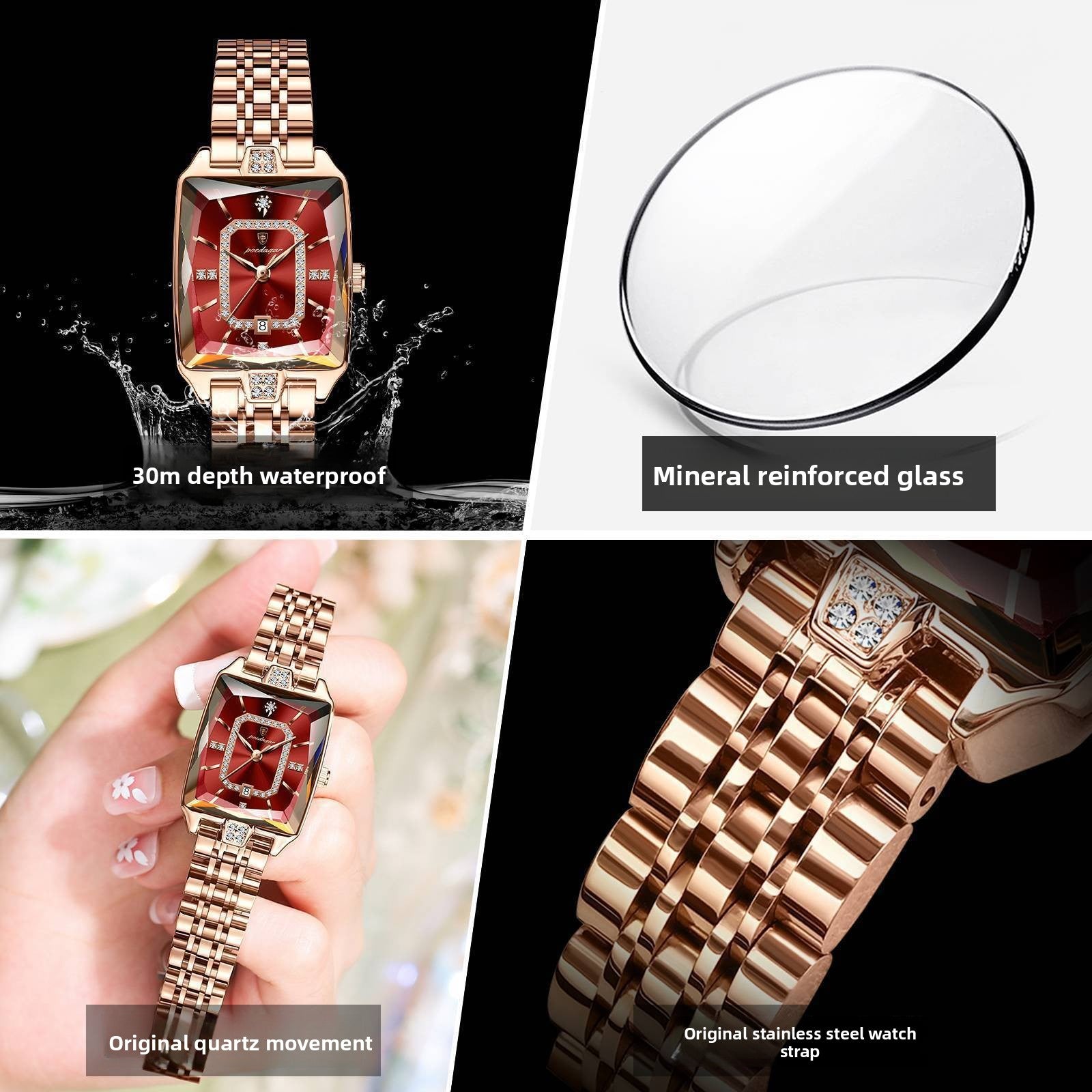Swiss Brand Square Women's Watch Waterproof Mechanical