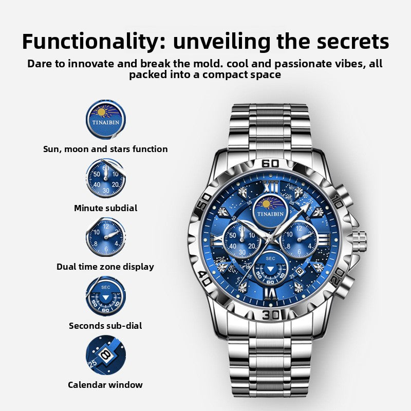 Swiss Brand Men's Automatic Quartz Watch Waterproof Luminous Calendar