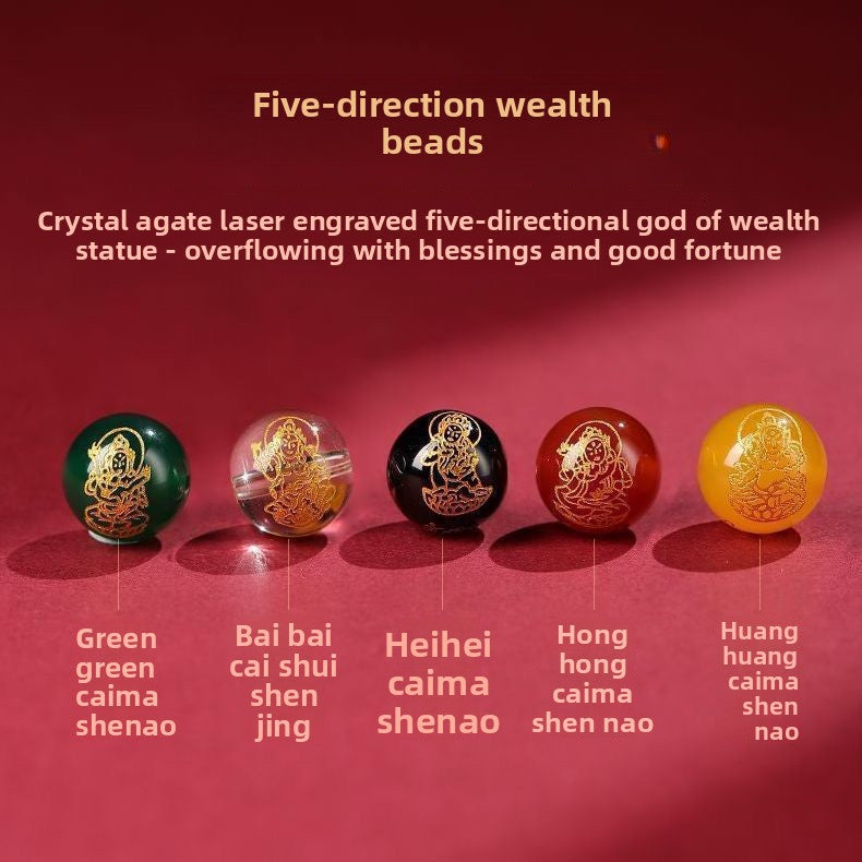 Five-Way Fortune God Cinnabar Bracelet with Beads - BsBuy