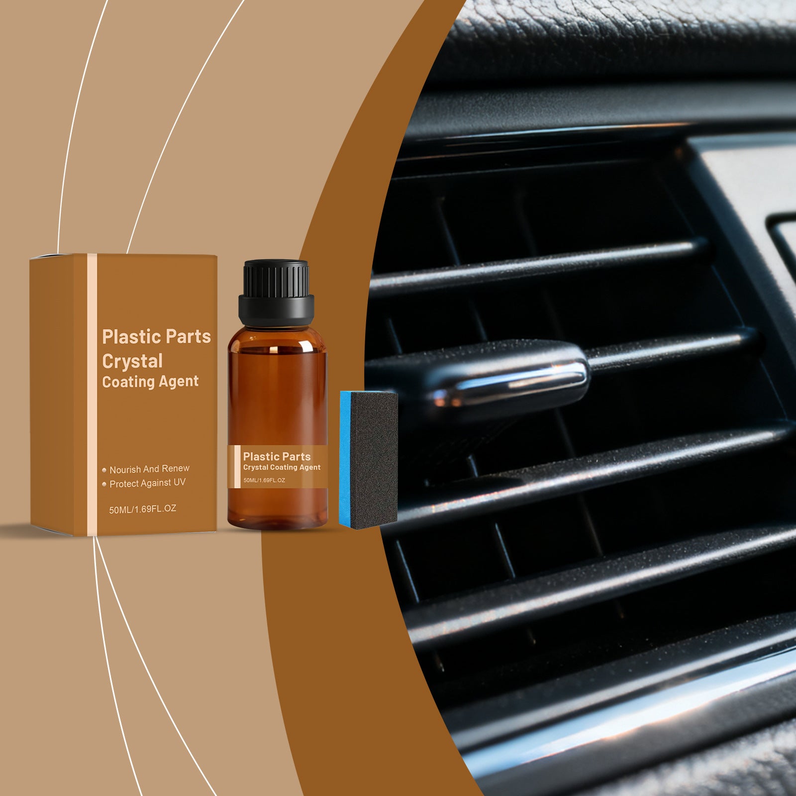 Car Interior Plastic Cleaner & Protectant – Deep Clean, Gloss Restore & Protective Coating | 50ml + Sponge - BsBuy