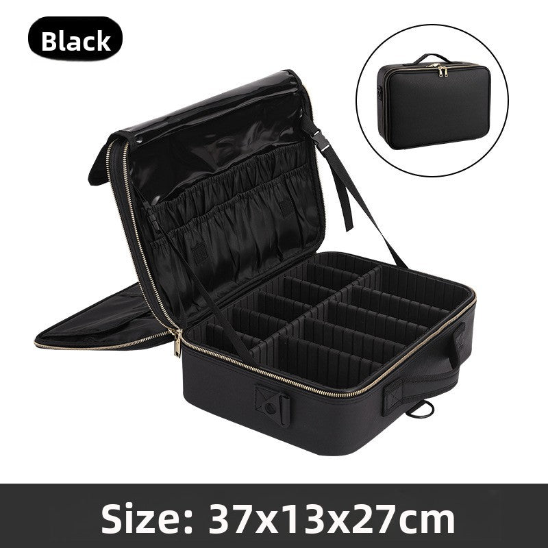 Portable Multi-Layer Cosmetic & Tool Organiser Bag – PVC Leather Travel Beauty Case | Pink & Black