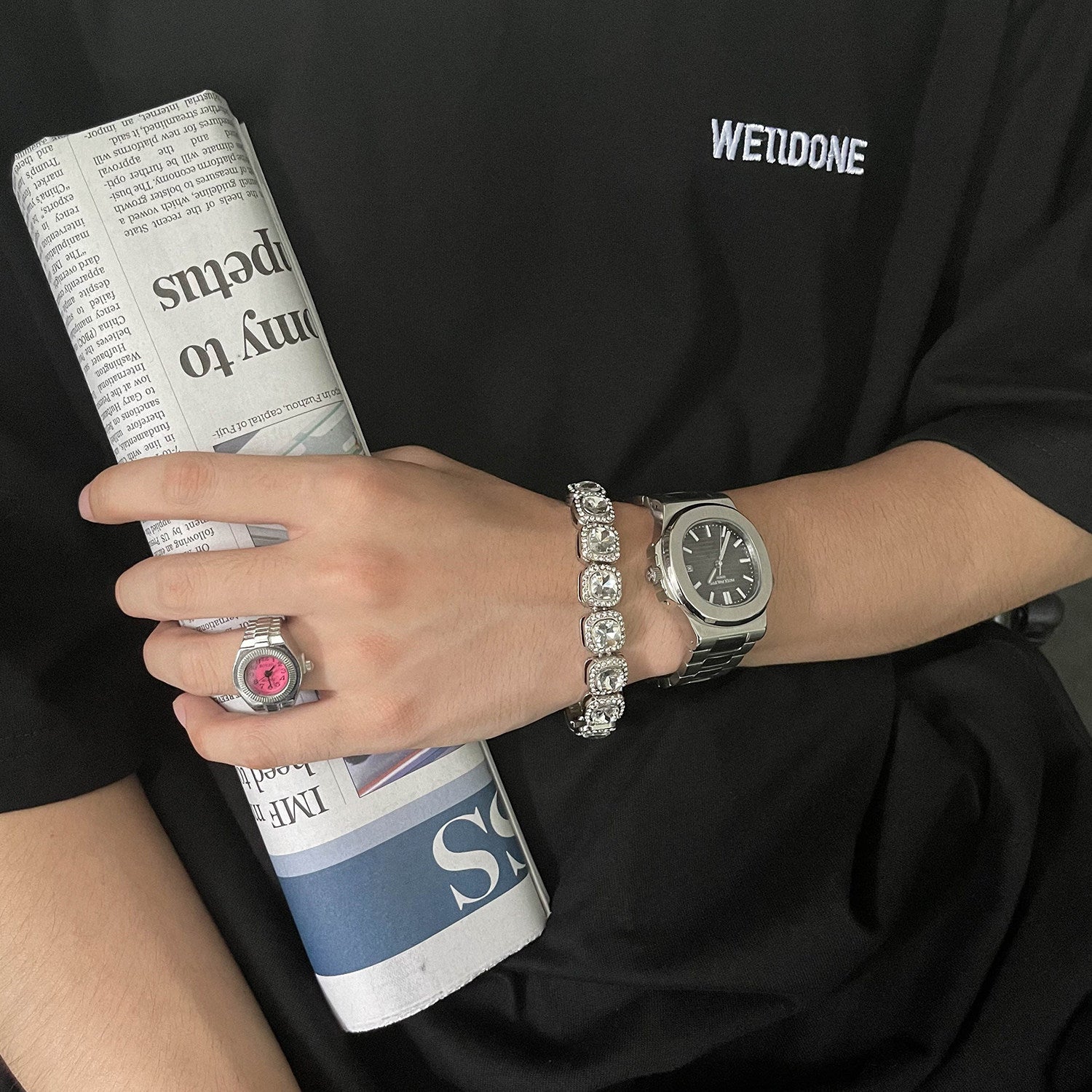 Hip-Hop Street Rap Ice Sugar Full Diamond-Encrusted Bracelet Trendy Brand Personalized Internet Celebrity Unisex Bracelet Jewelry