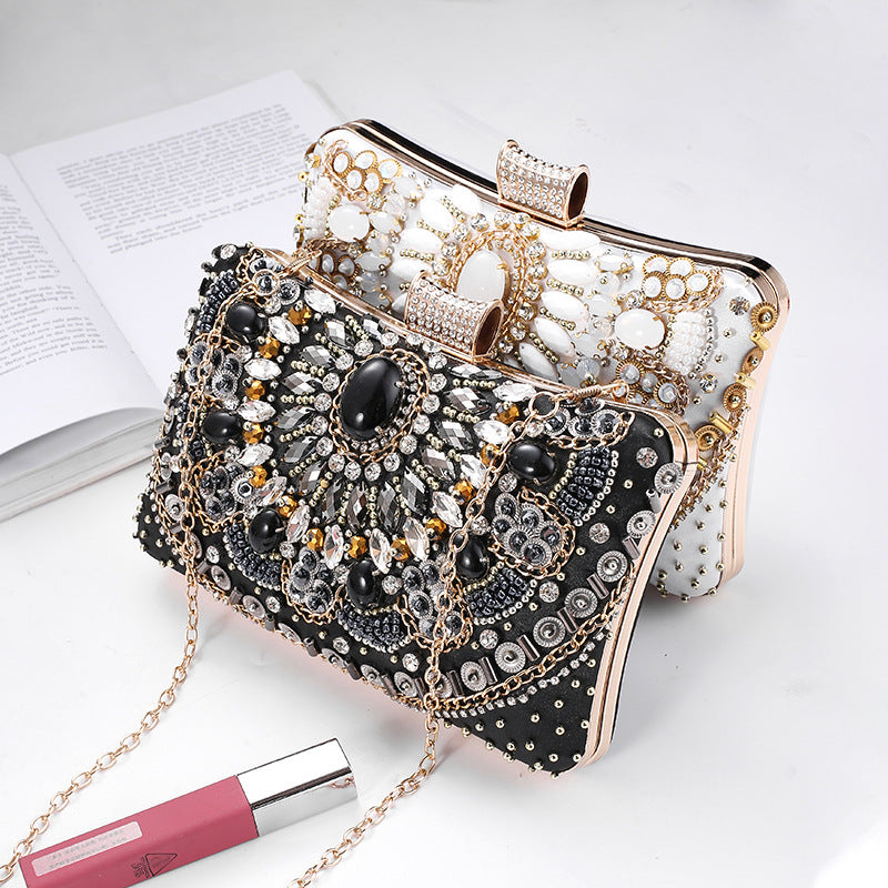 Cross-Mirror New Bead Embroidered Evening Bag, Hand-Beaded Women's Hand-Held Wedding Bag, Diamond-Encrusted Banquet Rhinestone Evening Bag - BsBuy