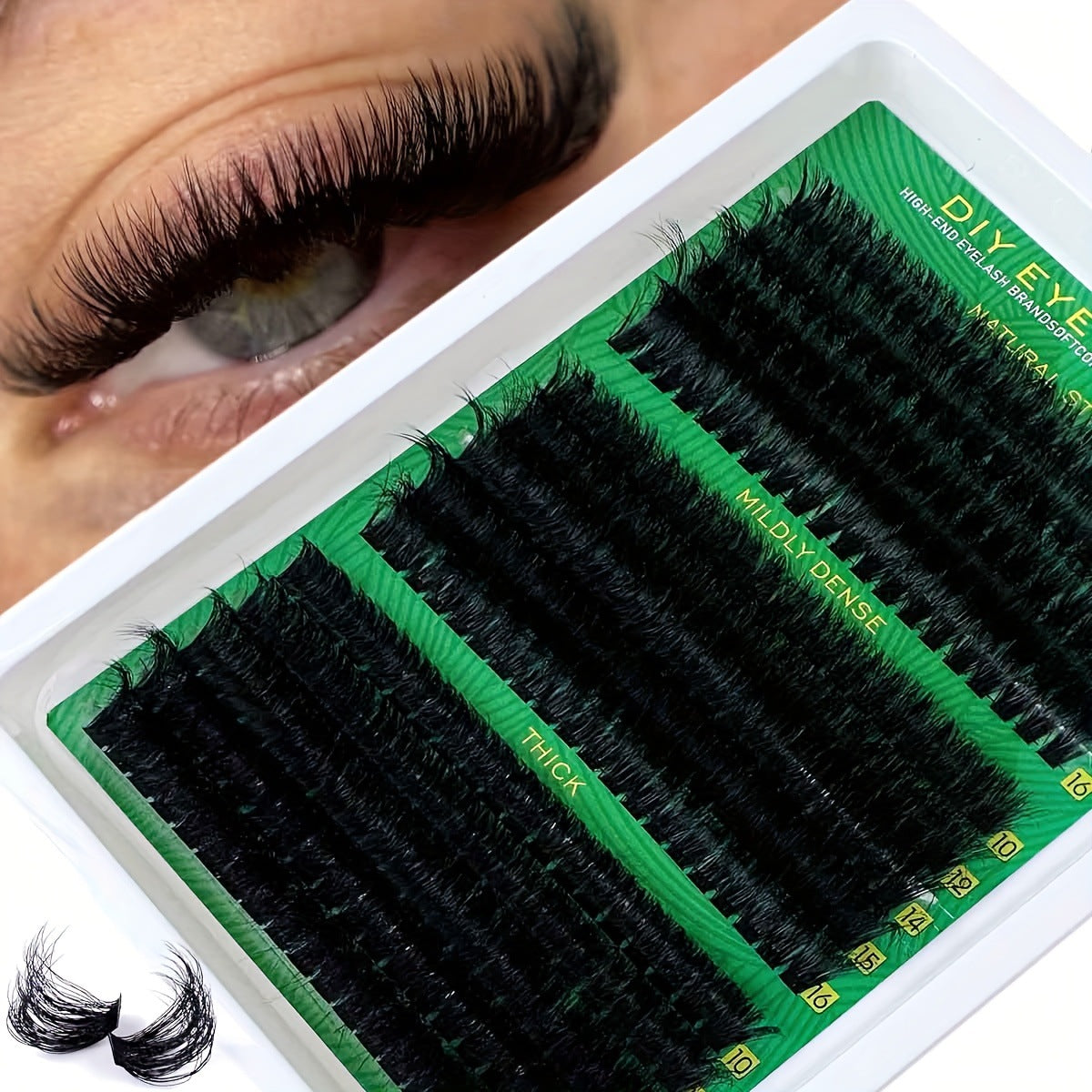 Voluminous and fluffy false eyelashes with soft fibers at the outer corners of eyes