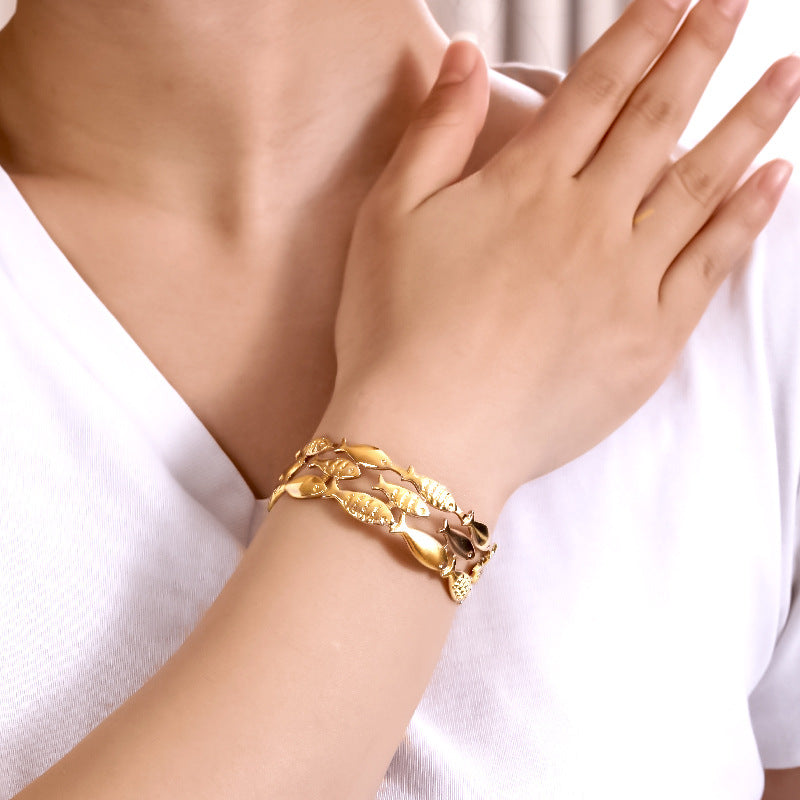 Fish Scale Patchwork Metal Bracelet – Statement Jewellery - BsBuy