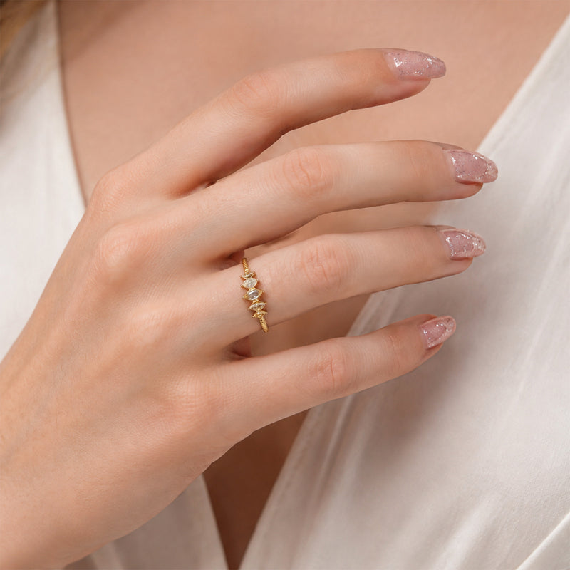 Adjustable Hammered Pattern Ring with Diamond Accents
