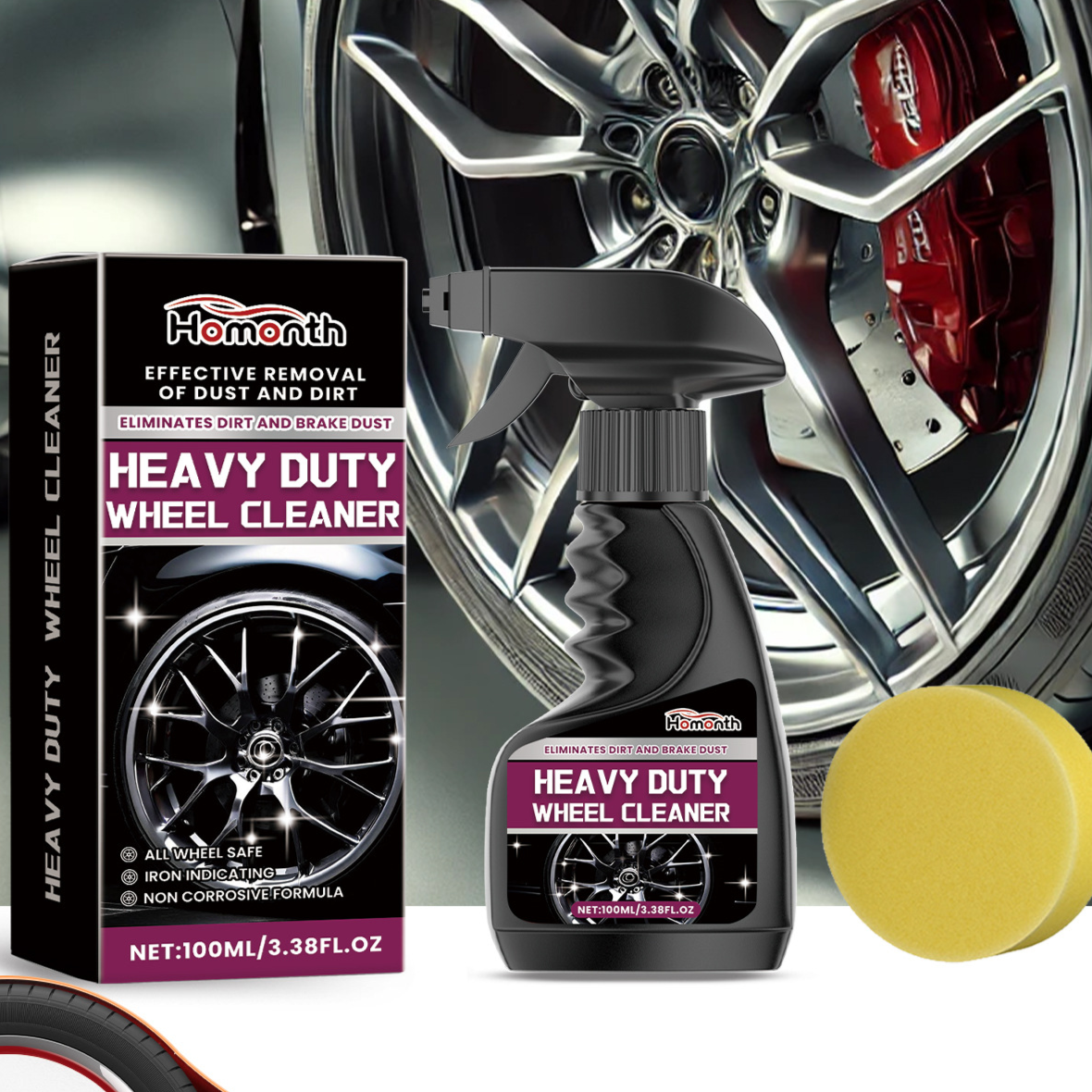 Car Wheel Rim Cleaner – Powerful Degreaser for Alloy & Steel Rims | 100ml + Sponge - BsBuy