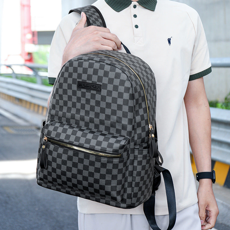Checkerboard Fashion Backpack – Laptop Bag for School, Travel & Daily Use - BsBuy