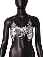 Sequin Backless Chain Strap Tank Top - BsBuy