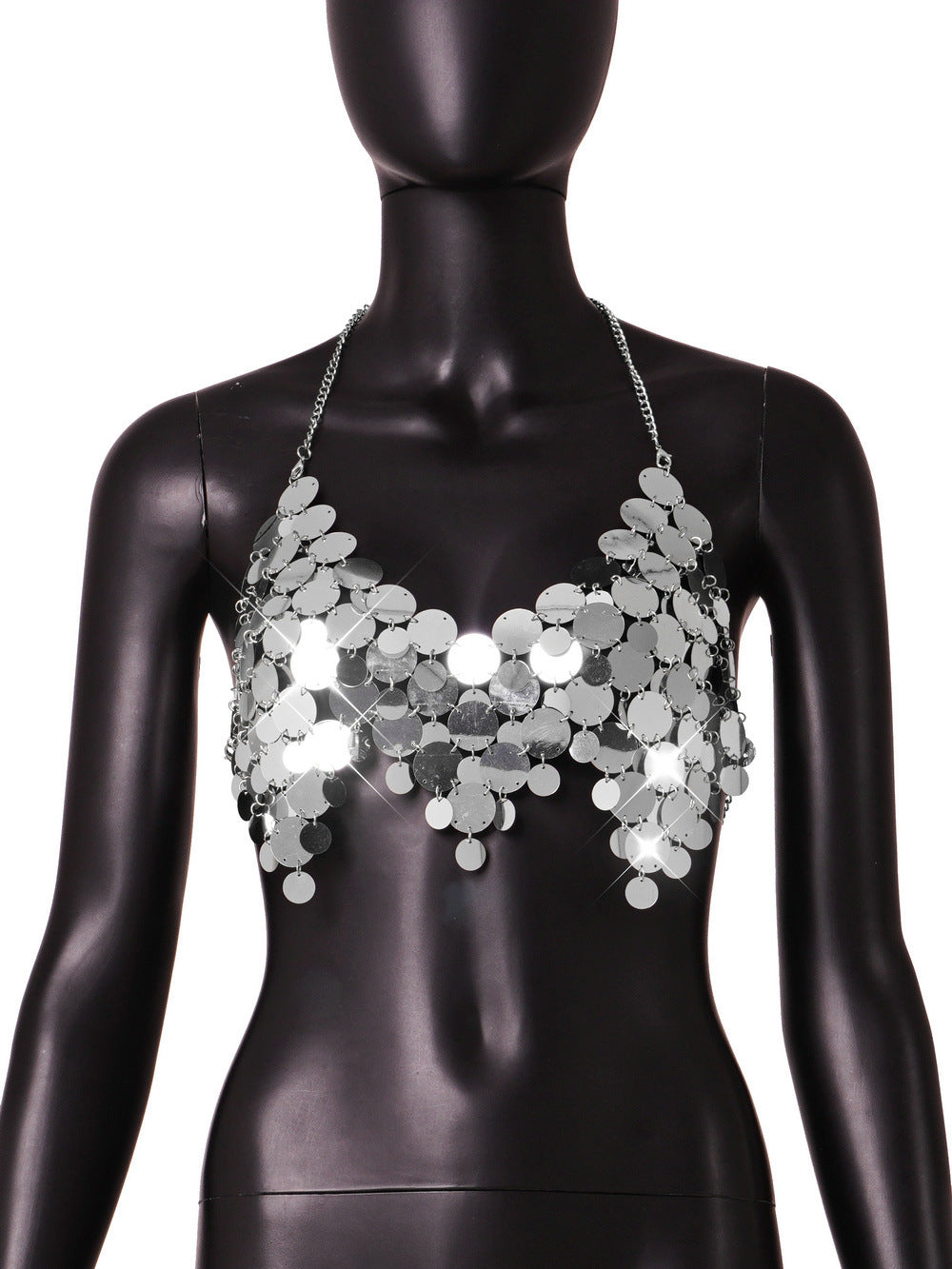 Sequin Backless Chain Strap Tank Top - BsBuy