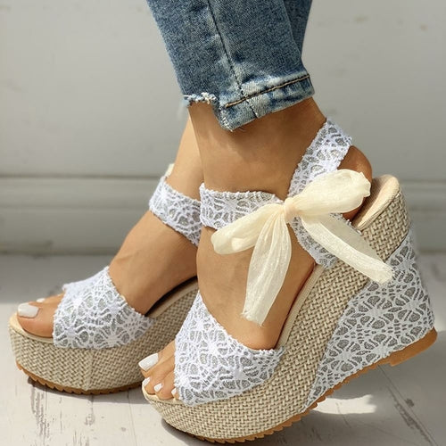 Lace-Up Wedge Sandals — Ankle-Wrap Platform Heels | Black, Gold & Silver - BsBuy